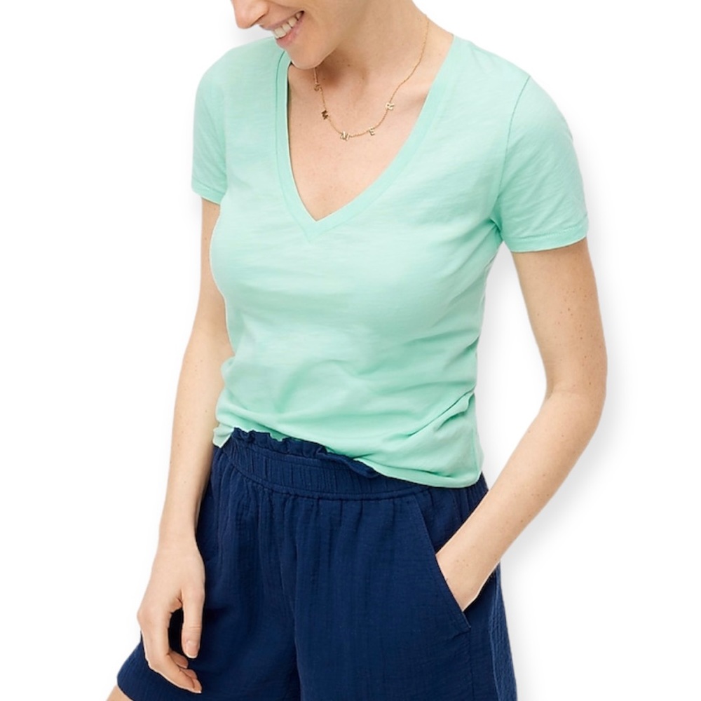 J. CREW V-Neck Tee Vintage Slub Cotton Sunwashed Mint Short Sleeve T-Shirt NWT